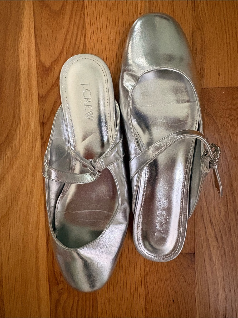 J. Crew Metallic Silver Leather Slip-On Mules with Strap